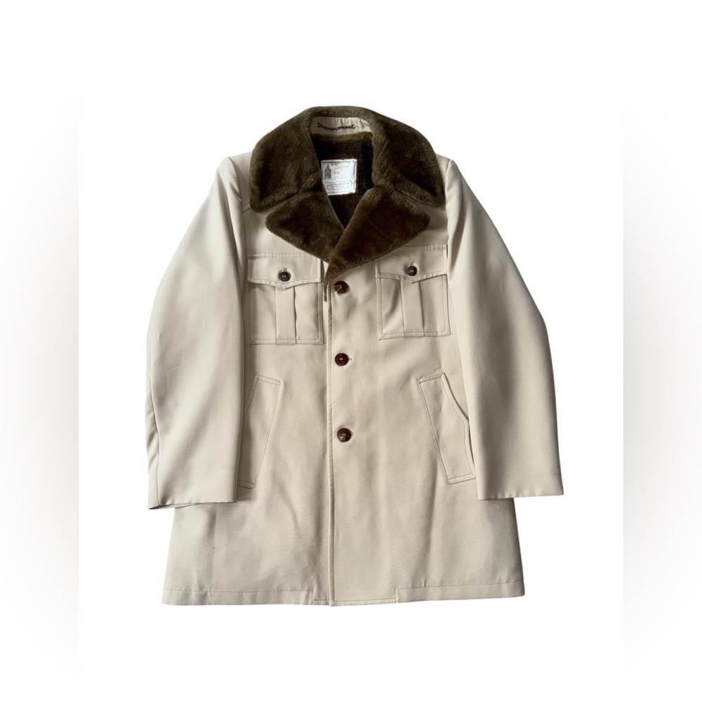 Vintage London Fog Coat Mens 40 Long Tan Faux Fur Lined Overcoat Trench Jacket